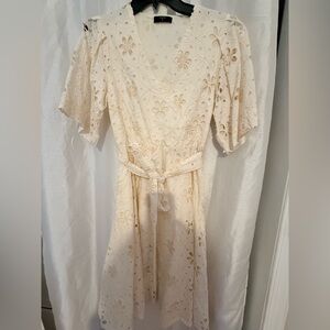 Tahari women cream eyelet dress